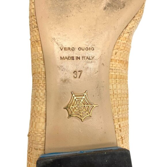 Charlotte Olympia Beige and Blue Raffia Kitty Flats Loafers RARE EU 37 US 6.5-7 - Picture 12 of 12